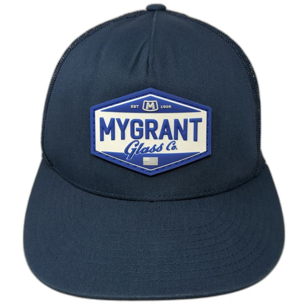Yupoong Trucker Hat Blue One Size Mygrant Glass Co Patch Mesh Back Snapback